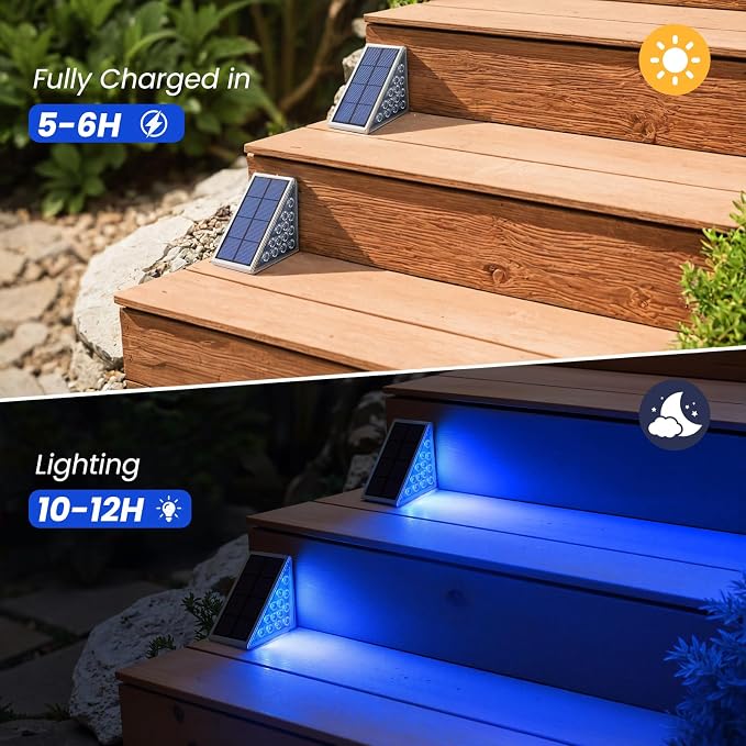 NIORSUN Solar Step Lights, 12 Pack Blue LED Outdoor Step Lights, Stair Lights - Image 2