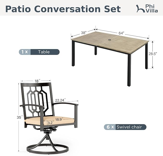 PHI VILLA 7 Pieces Outdoor Dining Set - Image 9