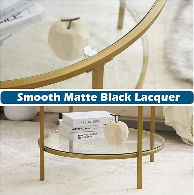 VINGLI Glass Coffee Table, 25.6" Round Champagne Gold Coffee Tables - Image 5