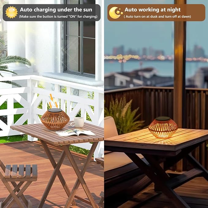 Set of 2 Solar Lights Outdoor Waterproof, Rattan Solar Lantern, Outdoor Table - Image 3