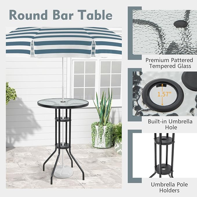 Tangkula 3 Piece Outdoor Bar Set, Patio Round Bar Table - Image 5
