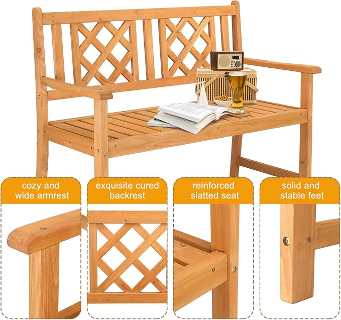 Outdoor Bench Weatherproof, Wooden Garden Bench, Outdoor Wood Patio Bench - Image 7