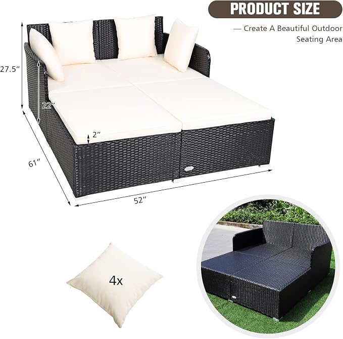 RELAX4LIFE Rattan Patio Outdoor Daybed, Wicker 2-Person Sunbed Loveseat - Image 3