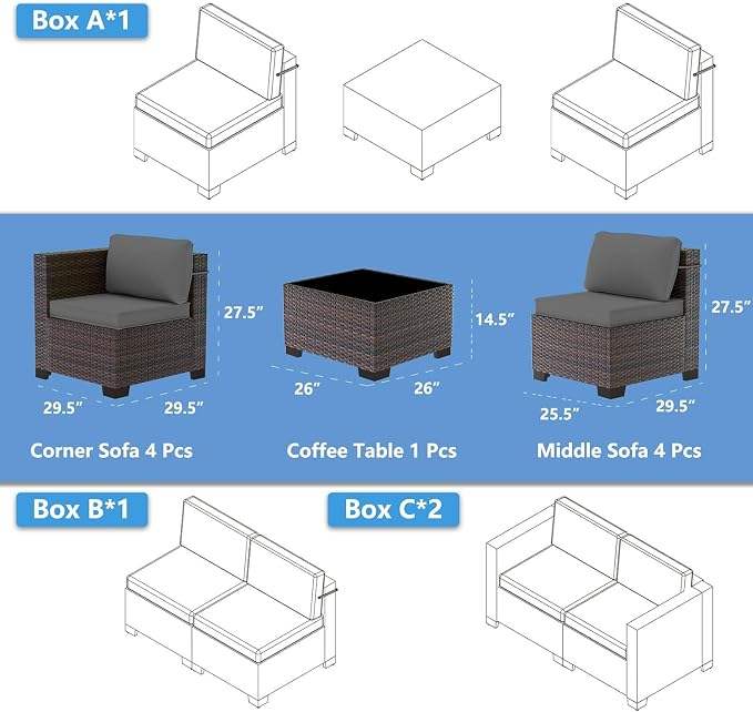 Outdoor Patio Furniture Set, 9 Pieces Outdoor Sectional Furniture Patio Set - Image 7