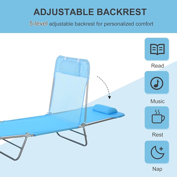 Outsunny Folding Chaise Lounge Pool Chairs, Outdoor Sun Tanning Chairs - Image 5