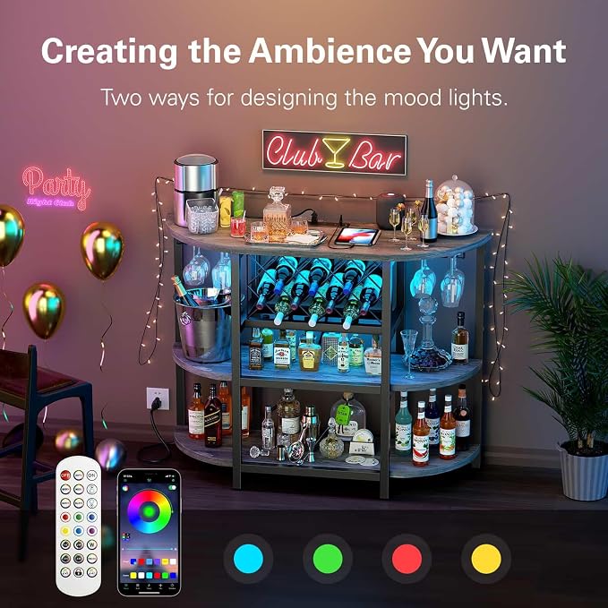 Zarler Bar Cart with Power Outlet Easy to Assemble, LED Home Bar Cabinet - Image 4
