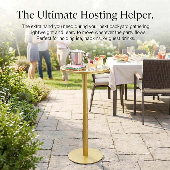 Gold Drink Table, Indoor Outdoor Small Round Side Table - Image 5