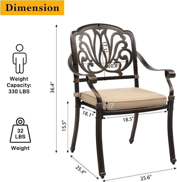 VINGLI 7 Pieces Outdoor Dining Set, Cast Aluminium All-Weather Patio Dining Set - Image 4
