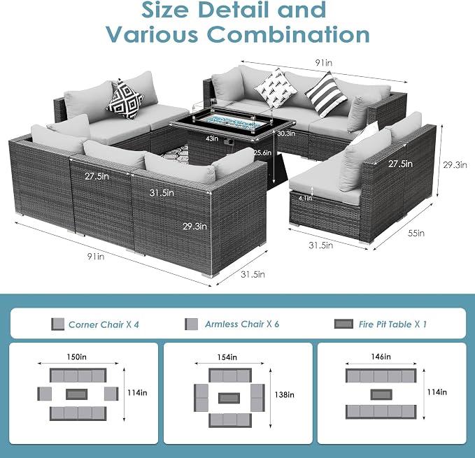 BULEXYARD 11 Piece High Back Outdoor Patio Set - Image 6
