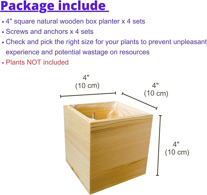 LaLaGreen Wooden Planter Box for Plants Small Square Wall Planters for Indoor - Image 2
