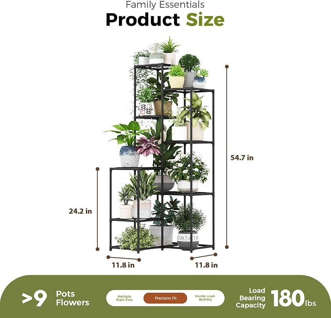Bamworld Black Plant Stand Indoor Outdoor Corner Plant Shelf 54.7" Tall Plant - Image 2