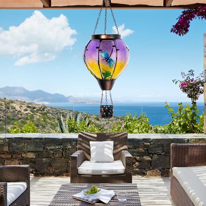 Starsoul Dragonfly Hot Air Balloon Solar Lantern Outdoor Glass Hanging Hot Air - Image 9