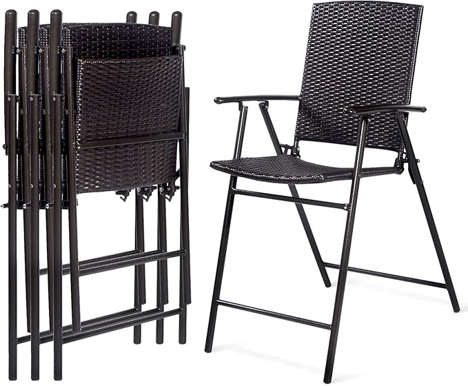 LUARANE Folding 4 Pieces Wicker Rattan Chairs, Tall Bar Stool Set by LDAILY