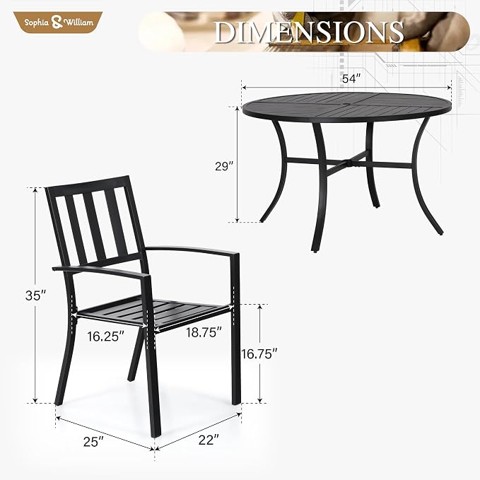 Sophia & William Round Patio Table and Chairs Set, Outdoor Dining Set - Image 6