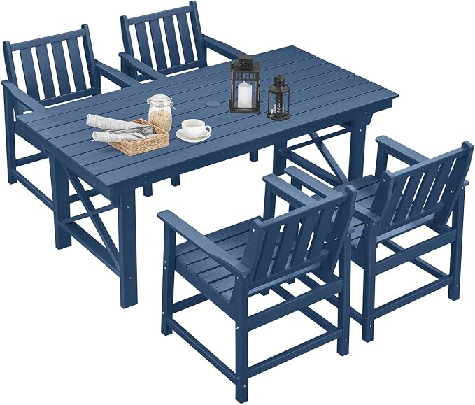 5 Pieces HDPE Patio Dining Set, Outdoor Table and Chairs by SeeHill