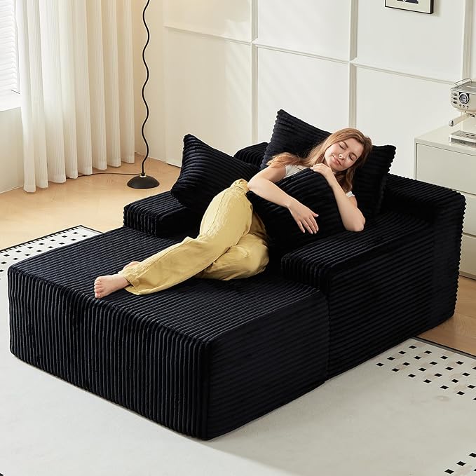 67 Inch Chaise Lounge Chair Indoor, Oversized Upholstered Boneless Sofa Bed by Unknown