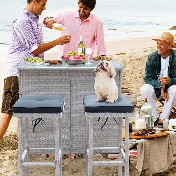 Wicker Patio Bar Set of 3-Piece, Rattan Bistro Set - Image 2