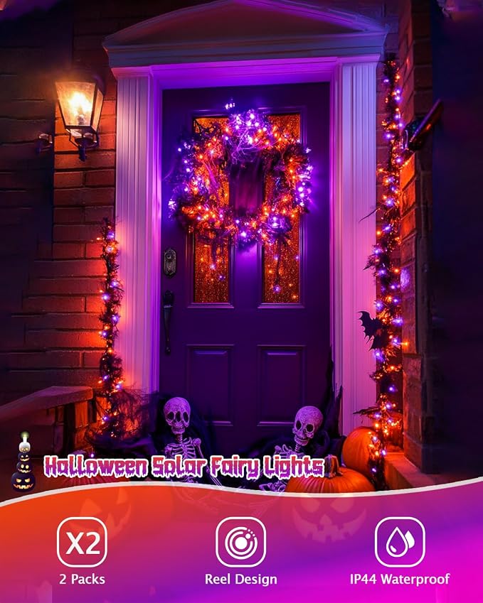 JMEXSUSS 2 Pack Solar Halloween Lights Outdoor Waterproof, Total 66FT 200 LED - Image 6