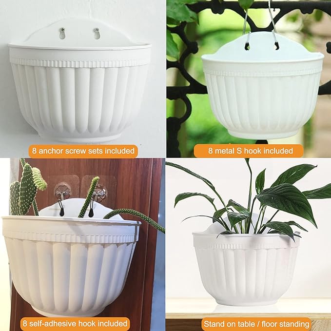 ORIMERC 4 Pack White Wall Planter Pots Vertical Living Wall Hanging Planters - Image 8