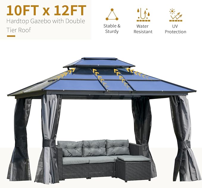 Outsunny 10' x 12' Hardtop Gazebo Canopy - Image 3
