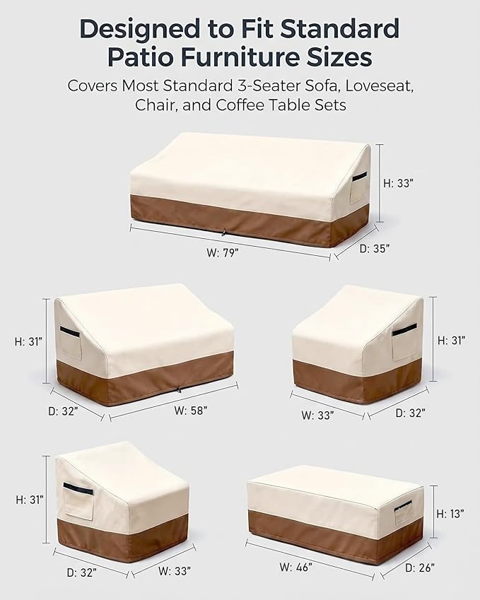 5 Piece Patio Furniture Cover Set, Waterproof Outdoor Furniture Covers - Image 3