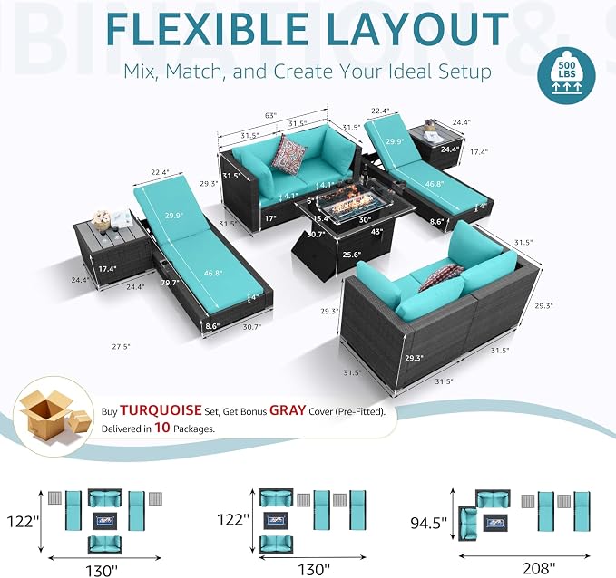 NICESOUL 9 Piece Patio Furniture Set - Image 6