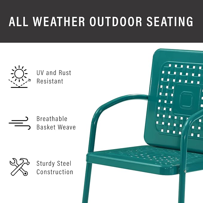 Crosley Furniture Bates 2-Piece Outdoor Chair Set, Retro Metal Patio Chairs - Image 6