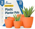 Yellow Plant Pots with Drainage Holes & Saucers 15 Pack, Indoor & Outdoor by LIFEMASTER