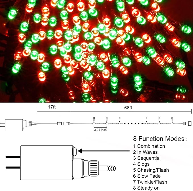 HOME LIGHTING 66ft Christmas Decorative Mini Lights, 200 LED Green Wire Fairy - Image 3