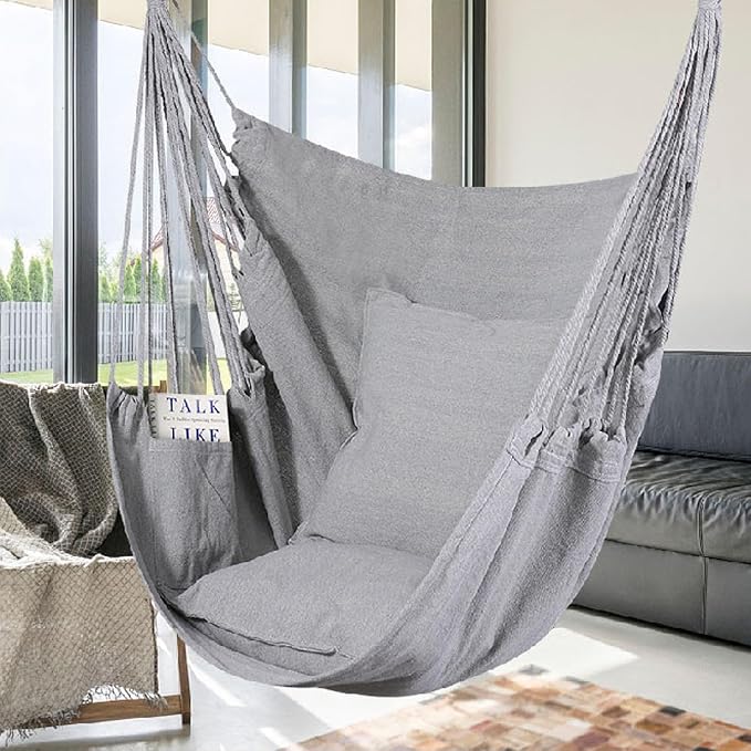 Goutime Hammock Chair, Boho Hanging Rope Ceiling Swing, Macrame Hanging - Image 6