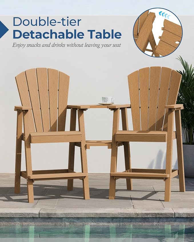 Ciokea Tall Adirondack Chairs Set of 2, HDPE Outdoor High Adirondack Chair - Image 4