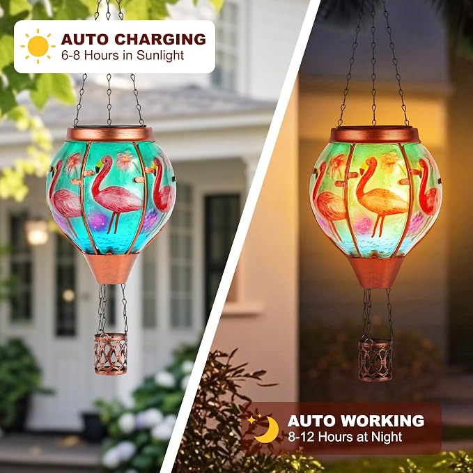 Flamingo Solar Hot Air Balloon Lantern, Outdoor Decor - Image 4