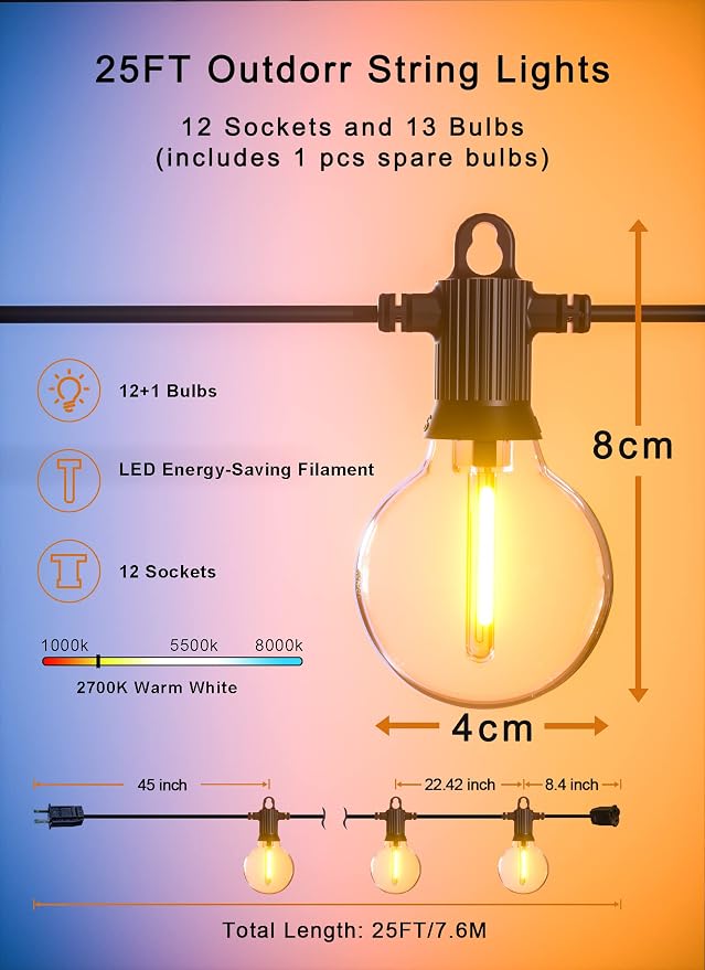 Outdoor String Lights, 25FT Patio Lights - Image 5