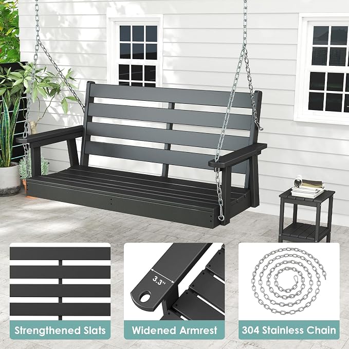 IVY&LANE Outdoor Porch Swing | HDPE Plastic | 2-Person | Hanging Bench Swings | - Image 4
