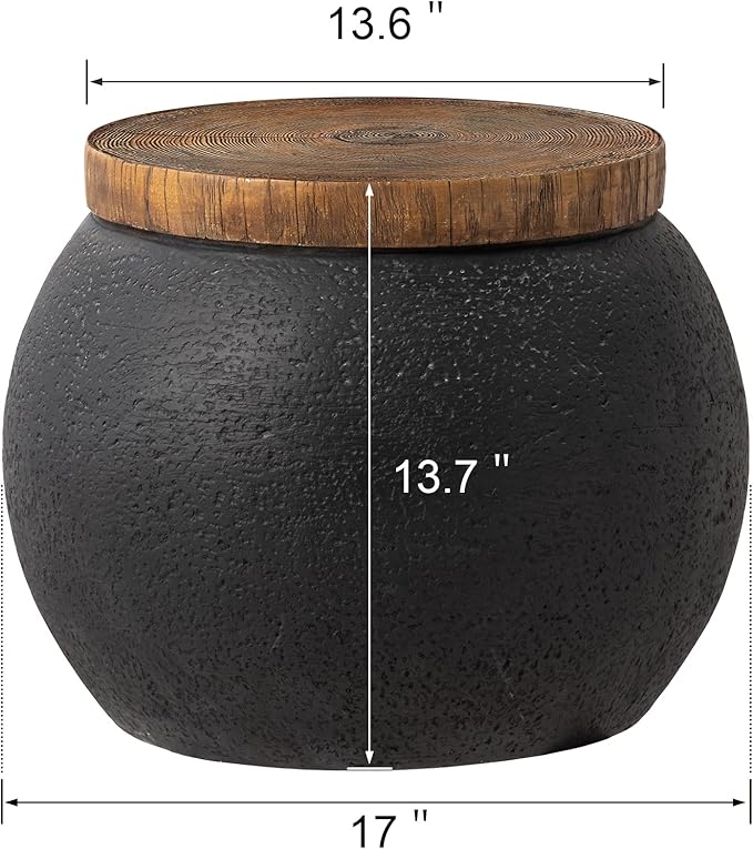 SUNBURY Outdoor Side Table Set of 2, Patio Decorative Garden Stool Wooden-Look - Image 3