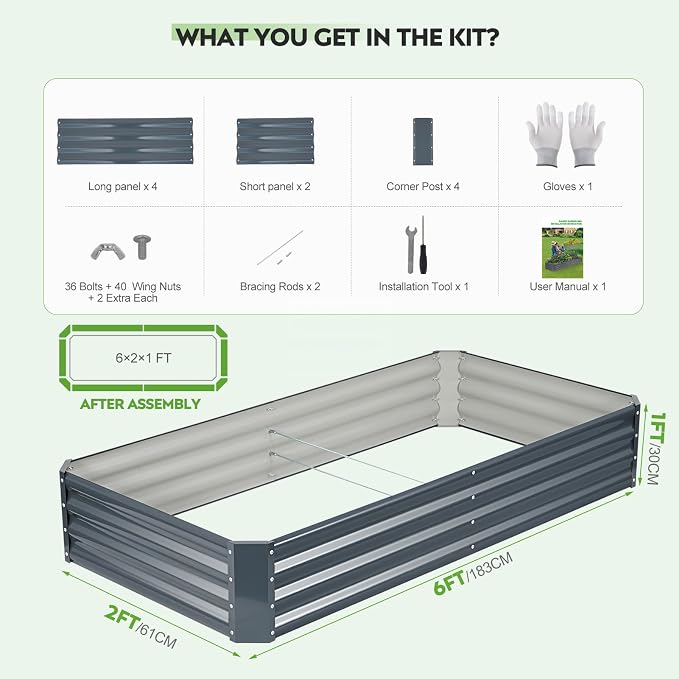 ZORMY 2Pack 6×3×1ft Galvanized Raised Garden Bed Kit, Metal Planter Boxes - Image 6