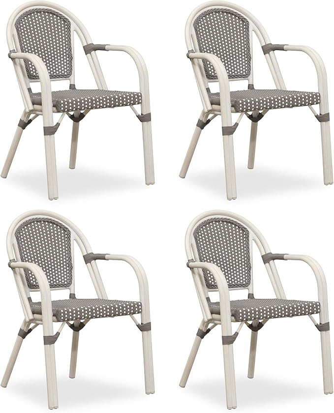 PURPLE LEAF French Bistro Armchairs Set of 4 Aluminum Hand-Woven Rattan Wicker - Image 9