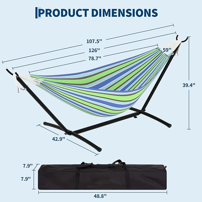 2 Person Hammocks with Stand for Outside, Double Hammocks Portable Space Saving - Image 2