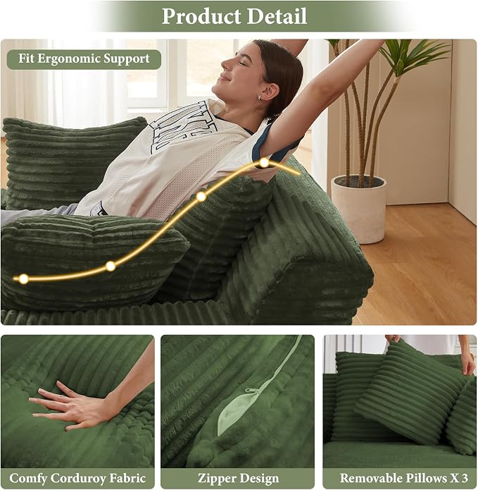 78.7" Chaise Lounge Chair Indoor, Oversized Boneless Couch Comfy Upholstered - Image 6