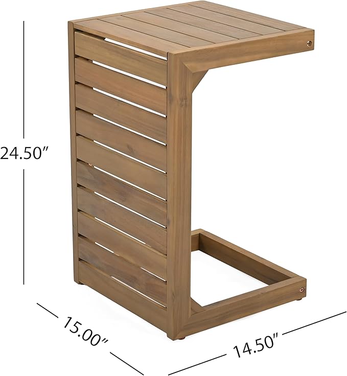 Christopher Knight Home C-Shaped End Table, Acacia Wood Patio Side Table - Image 2