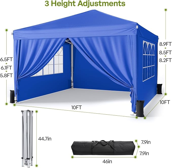 10x10 Pop Up Canopy with Sidewalls, Instant Portable Canopy Tent with Carry Bag - Image 4
