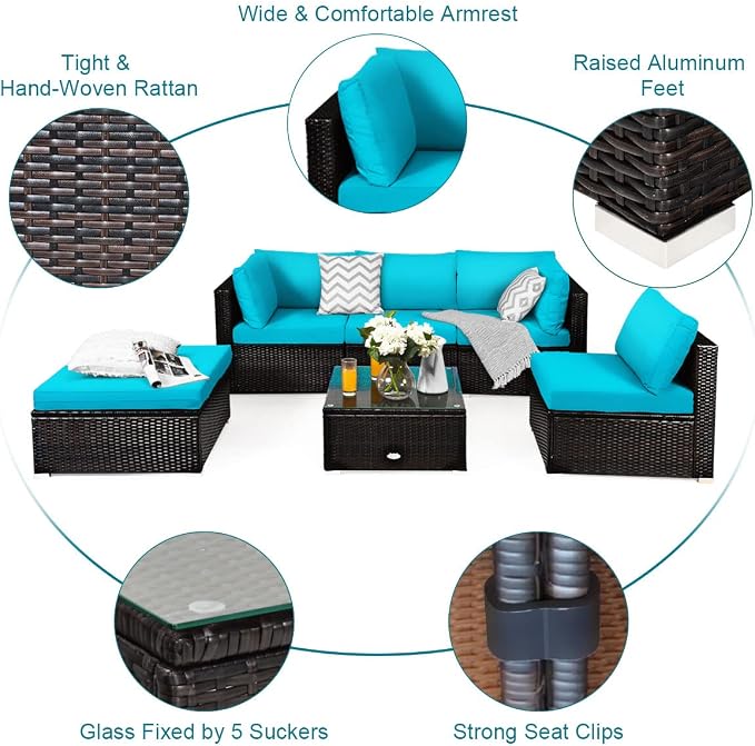 Tangkula 6 Piece Patio Furniture Set, Outdoor Deck Lawn Backyard Durable Steel - Image 9