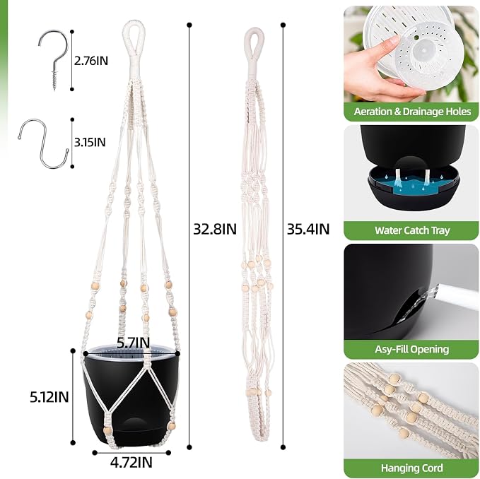 2-Pack 5.7-Inch Self-Watering Hanging Planters - Image 5