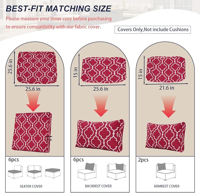 Outdoor Cushion Covers for Patio Furniture, Patio Cushion Covers Replacement - Image 2