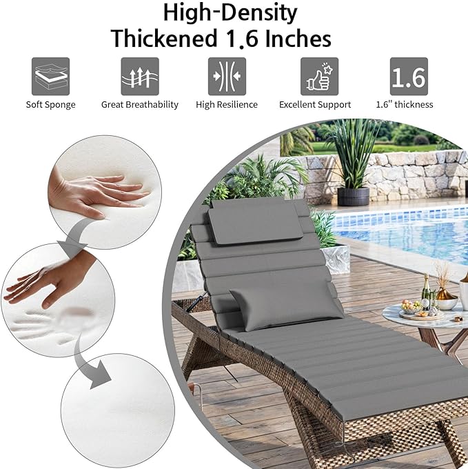 2PCS Outdoor Water-Resistant Olefin Chaise Lounge Cushions - Image 5