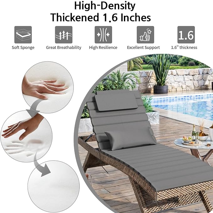 2 Sets of Outdoor Water-Resistant Olefin Chaise Lounge Cushions - Image 5