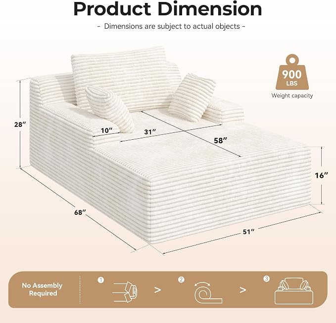 51'' Oversized Chaise Lounge Chair Indoor, Non-Assembly Deep Seat Sofa Bed - Image 2