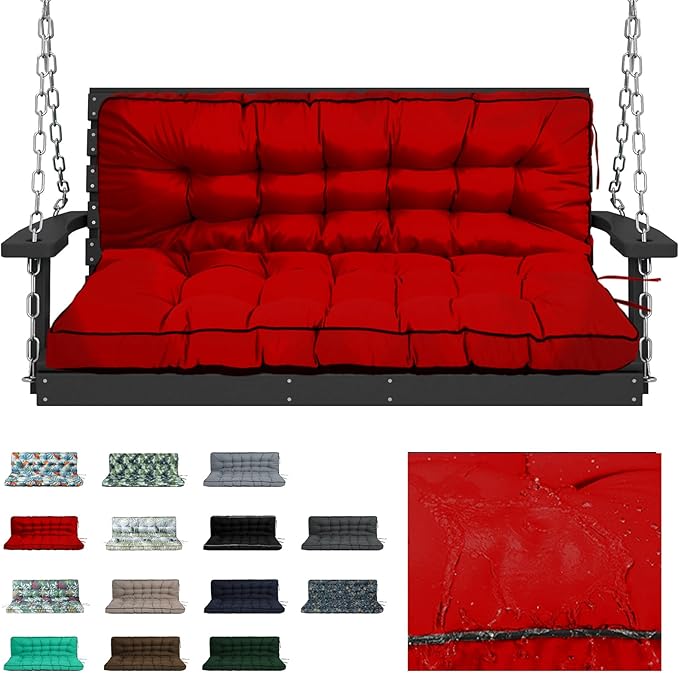 Waterproof Porch Swing Cushion Replacement, Thick 4" 2–3 Seat Outdoor Swing by RUFXIEZW