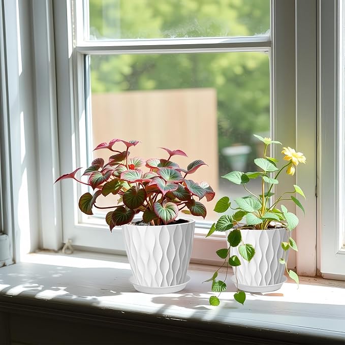 10 Pack 5 Inch Plant Pots with Drainage and Saucers, Stackable Nursery Planters - Image 5