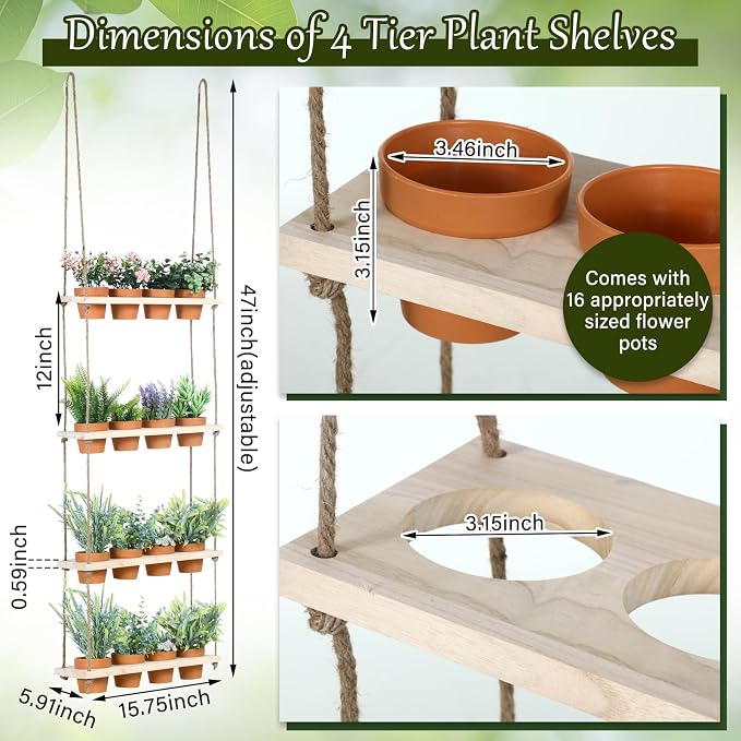 4 Tiered Window Plant Shelves Hanging Herb Planter Indoor Display - Image 9